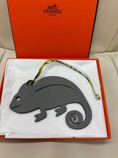 Herm s Petit H Chameleon Charm Blue Indigo/Red Leather Bag Charm Accessory w/Box
