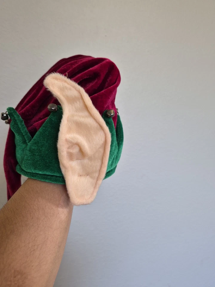 Plush Elf Hat with Ears- Green/Red - Christmas - Deluxe Costume Accessory - Image 3 of 4