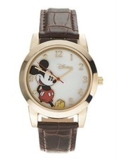Disney Mickey Mouse AccuTime Watch Crocodile Band Gold Hardware New In Box