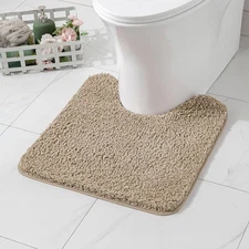 Microfiber Toilet Bath Mat U-Shaped Contour Shaggy Rugs Non Slip Extra Thick ...
