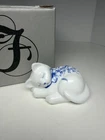 Fenton Milk Glass Sleeping Cat Kitten White Blue Floral Hand Painted Box #1021