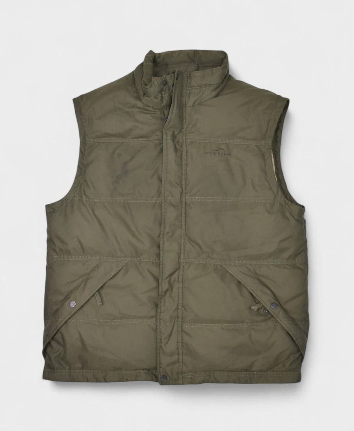 Eddie Bauer Jacket Mens Large Green Puffer Vest Goose Down Insulated Zip EB650