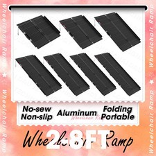 2/3/4/5/6/7/8FT Black Home Wheelchair Ramp Non-Skid Folding Aluminum Ramps Steps