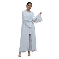 3Pcs Sets Open Kaftan Kimono Muslim Women Top Long Pants Causal Ramadan Cardigan