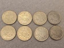8x French 1 Franc Coins Lot - Years 1960, 1973, 1974, 1976, 1977 - Circulated