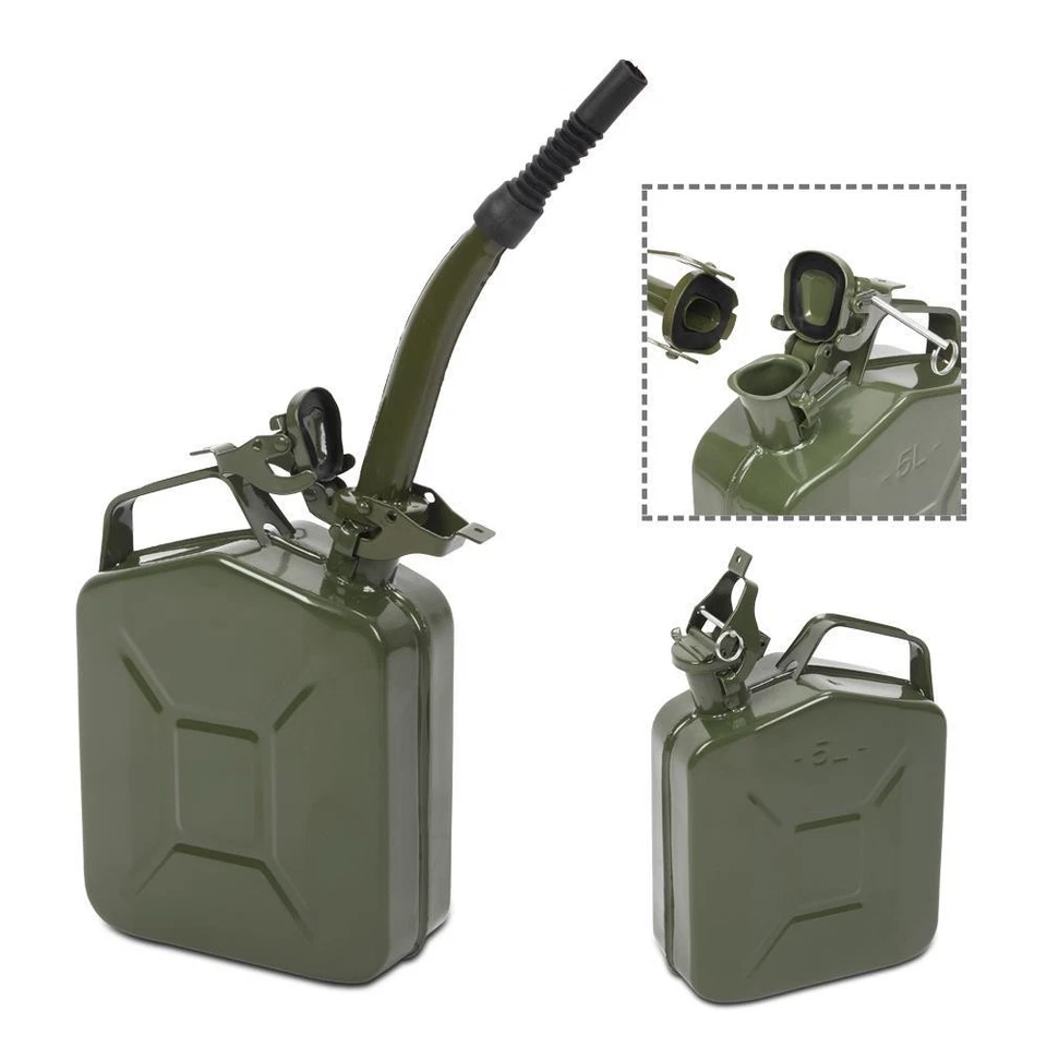 New Durable 5L 0.6mm Fuel Can Steel Gasoline Gas Fuel Tank Military Emergency