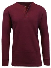 Galaxy By Harvic Men's Henley Thermal Long Sleeve T-Shirt Burgundy-Medium