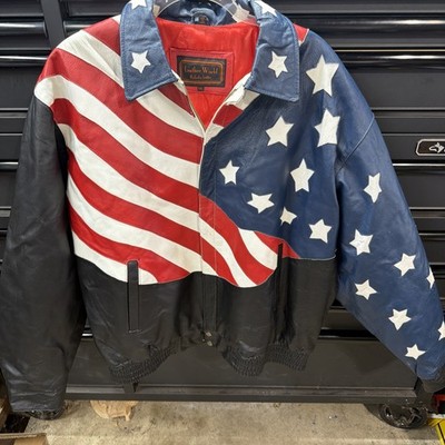 Vintage Leather World Jacket Mens Medium American Flag Eagle USA Biker 90s 5XL