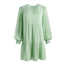 Alice + Olivia Antonette Crew Neck Babydoll Mini Dress Tiered Large Seafoam NWT