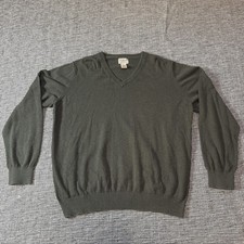 LL Bean Sweater Mens Large Green Cotton Cashmere Blend V Neck Preppy Classic