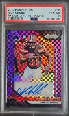 2018 Panini Prizm #NC Nick Chubb Rookie Purple Power Auto /49 PSA 10 Mint RC