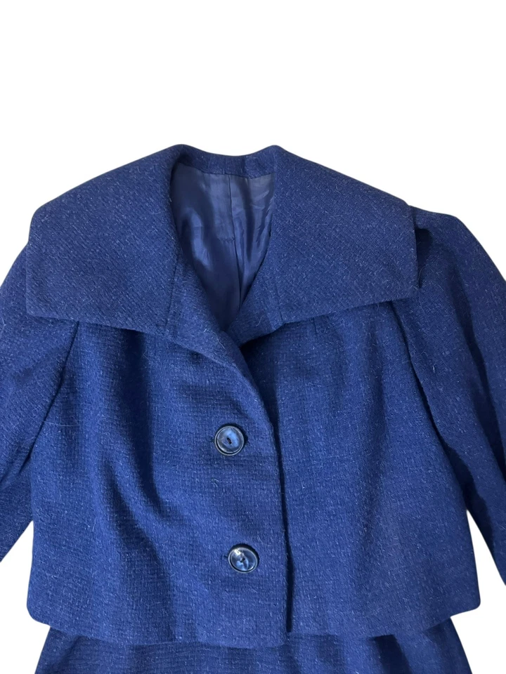 复古 Christian Dior 20 世纪 60 年代蓝色羊毛女式西装,尺寸 S M,VGVC — 第 2/4 张图片