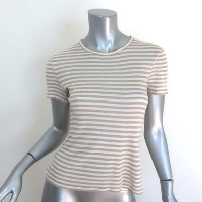 La Ligne Set of 2 Striped T-Shirts Beige & Navy Cashmere Jersey Size Extra Small