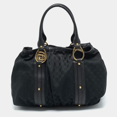 Gucci Interlocking G Black GG Canvas and Leather Tote
