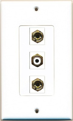 RiteAV - 1 Port RCA White 2 Port Banana Speaker Decorative Wall Plate - White