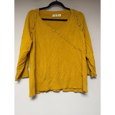 Cato Woman Mustard Yellow Lace Up Shoulder V-Neck Knit Sweater Plus Size 18/20W