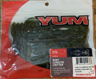 YUM Fishing Bait Baby Christie Critter Watermelon Green Pumpkin Lm 1pk of 10pcs