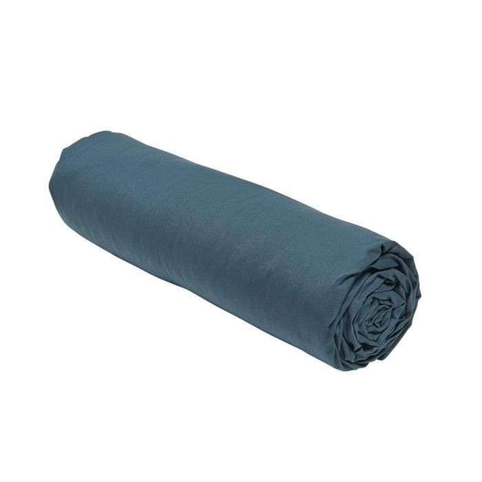 Drap housse 90x190 TODAY Essential en coton uni bleu pour lit simple 1 personne