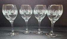 Vintage Arby’s Libbey Christmas Winter Wonderland Gold Rim Wine, Set of 4, 12 oz