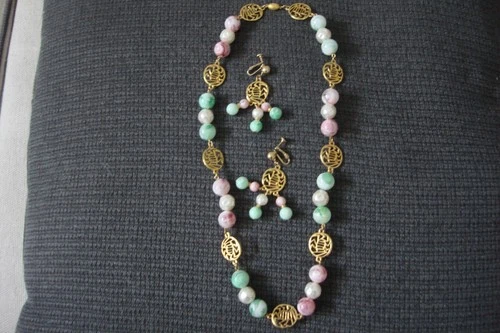 Vintage HOBE Necklace and Screw back earrings Signed Costume Jewelry