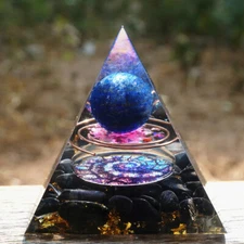 Lapis Lazuli Crystal Sphere Orgonite Pyramid with Obsidian Chakra Energy Orgone
