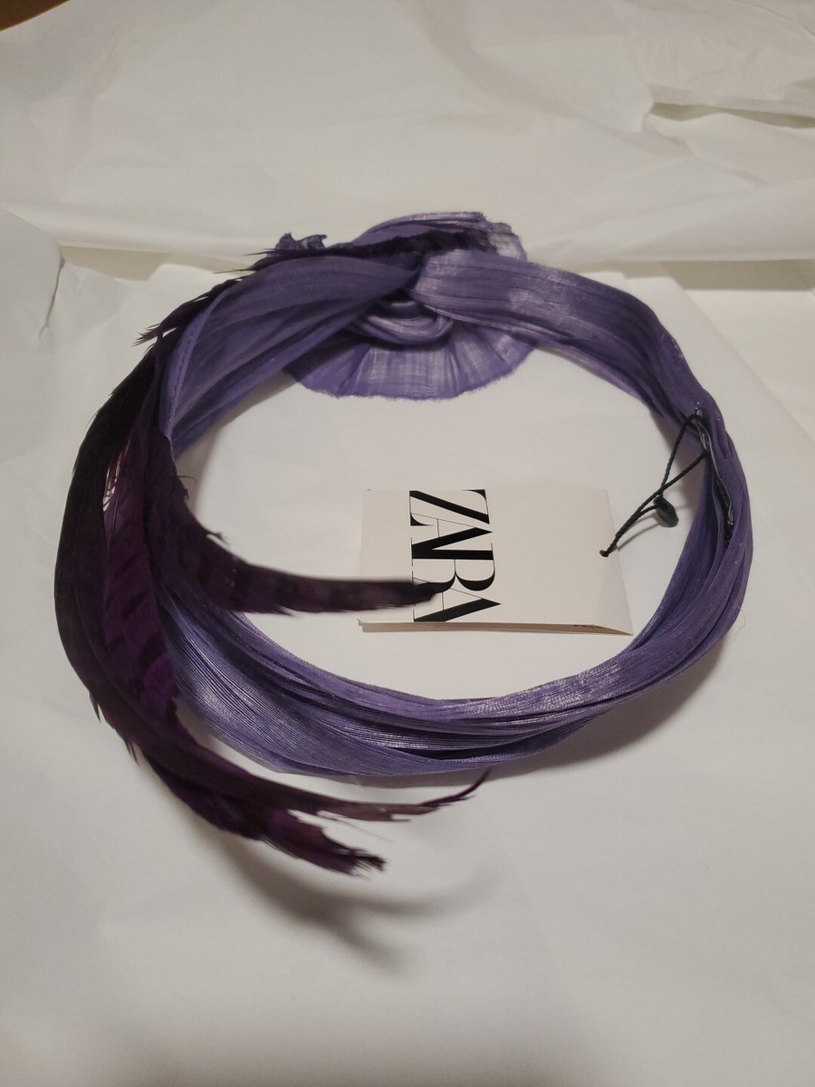 New Zara Purple Feathered Silk Headband Headpiece Size M  display picture 1