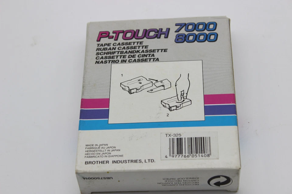 Genuine Brother TX-325 - 9mm x 15m Tape, White on Black, NOS - image 2 of 4