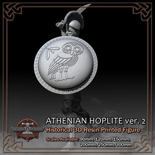 Greek Athenian Hoplite 2 - 3D Resin Printed Figure Model - Scale 90mm to 300mm - Picture 5 of 16