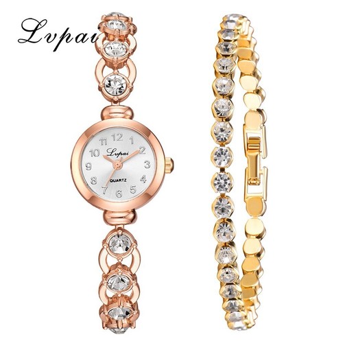 2pcs/Set Luxury Fashion Simple Steel Strip Watch Full Diamond Bracelet NEW - Picture 11 of 22