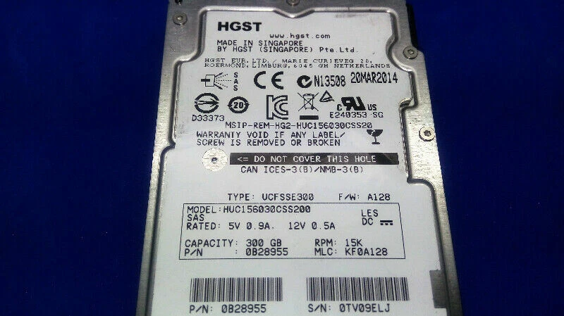 HGST HUC156030CSS200 300GB 15K 128MB 2.5" SAS PN:0B28955 - Image 2 of 2