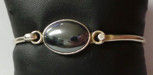 Unbranded Mexico Sterling Silver Oval Black Spinel Bangle Bracelet 6.25" 14.2g