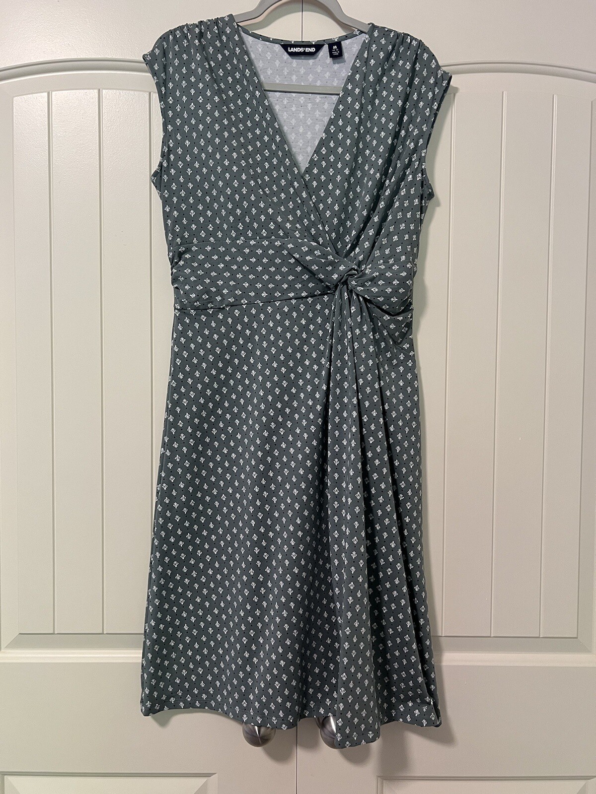 Lands End Women's Knee Length Vneck Fit & Flare Wrap Knotted Gray Dress Size M