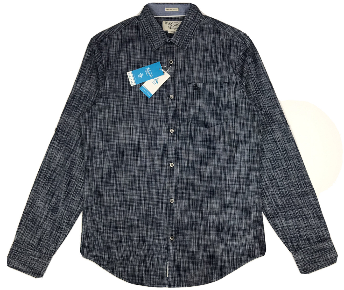ORIGINAL PENGUIN Size MEDIUM NAVY Micro CHECKED COTTON SHIRT RRP £70 free p+p