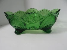 Green Glass Oval Serving Bowl Footed McKee Geneva