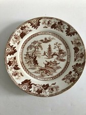 Adams & Co Tunstall England Transfer Plate, Shanghai BROWN Ironstone Vtg Antique