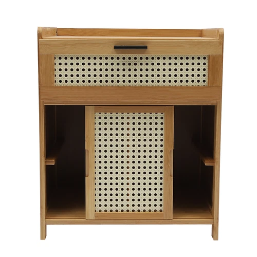 Nightstand Bamboo Bedroom Bedside Cabinet Storage Side Table Sliding Door Design - Picture 4 of 6