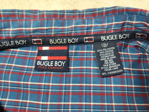 Vintage Bugle Boy Jean Co. Lake Blue/Plaid Button Up Long Sleeve Y2K Shirt XL - Picture 3 of 11