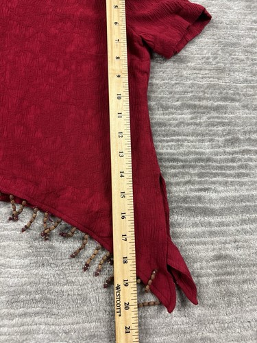 Karin Stevens Top Womens 10P Red Petite Beaded Fringe Hem V-Neck Short Sleeve - Picture 5 of 10