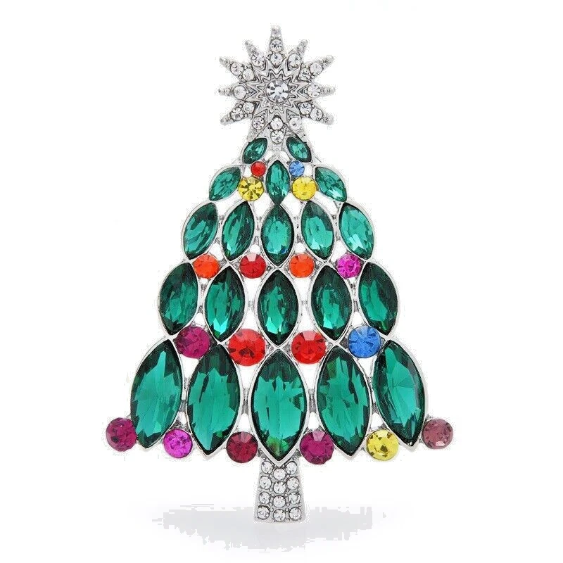 Broche prendedor colorido árbol de Navidad con estrás de cristal estrella y bolsa dorada VIDEO Foto 2 de 4