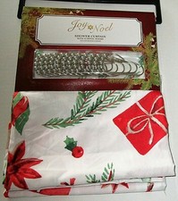 CHRISTMAS FABRIC SHOWER CURTAIN 13 Piece Set CANDY CANES/CHRISTMAS TREES/GIFTS