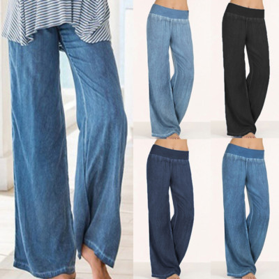 elastic waist straight leg jeans