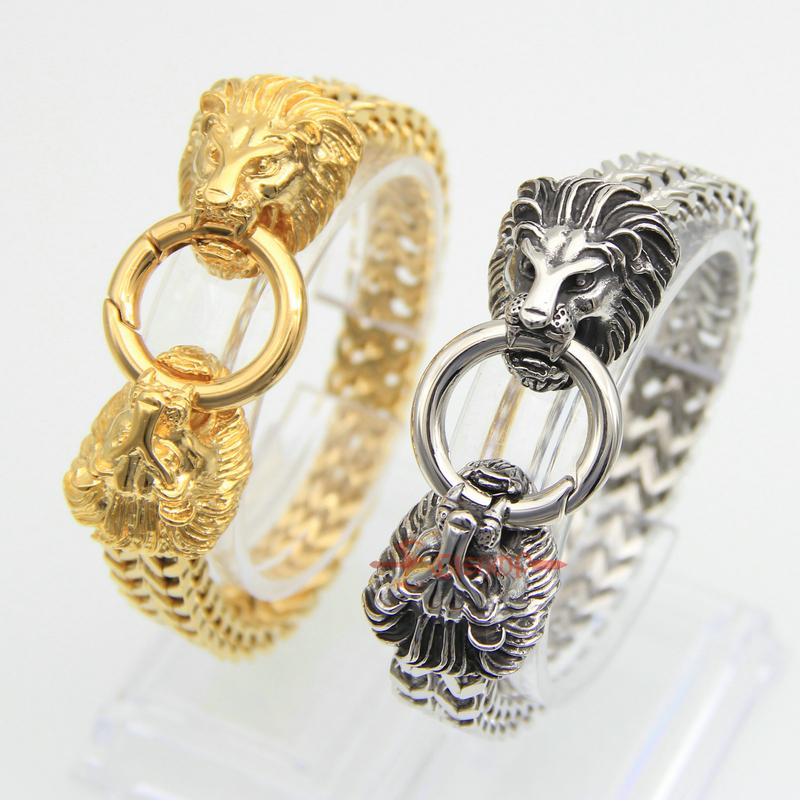 Men Stainless Steel Lion Heads Franco Curb Chain Link