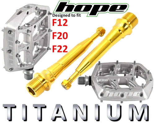 HOPE F12 / F20 / F22: 2 Pedal Axles + 2 nuts made of TITANIUM -  43% lighter!