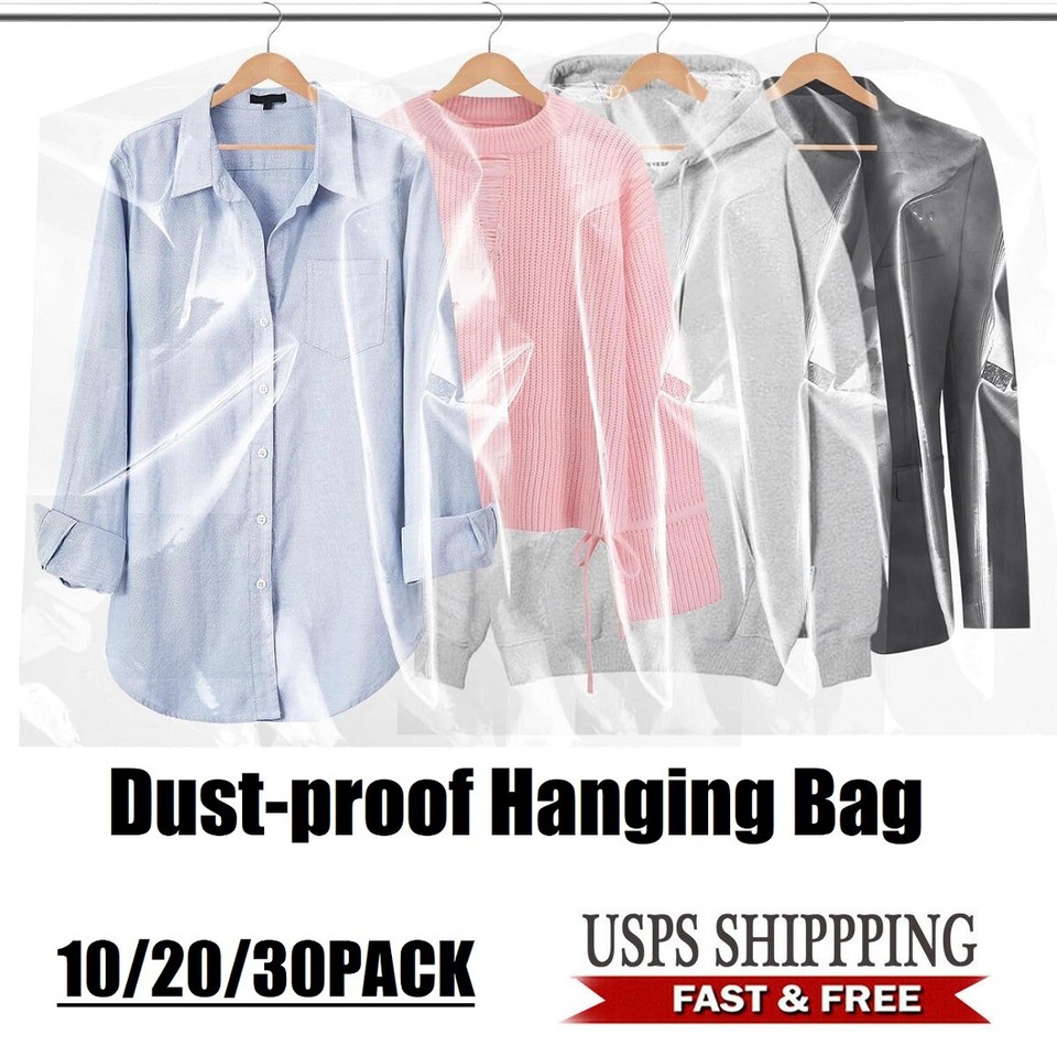 30× Plastic Dry Cleaner Bags Suit Cover Clear Garment Bags for Hanging