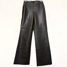 Lafayette 148 New York Sullivan High Rise Straight Leg Brown Leather Pant Size 6
