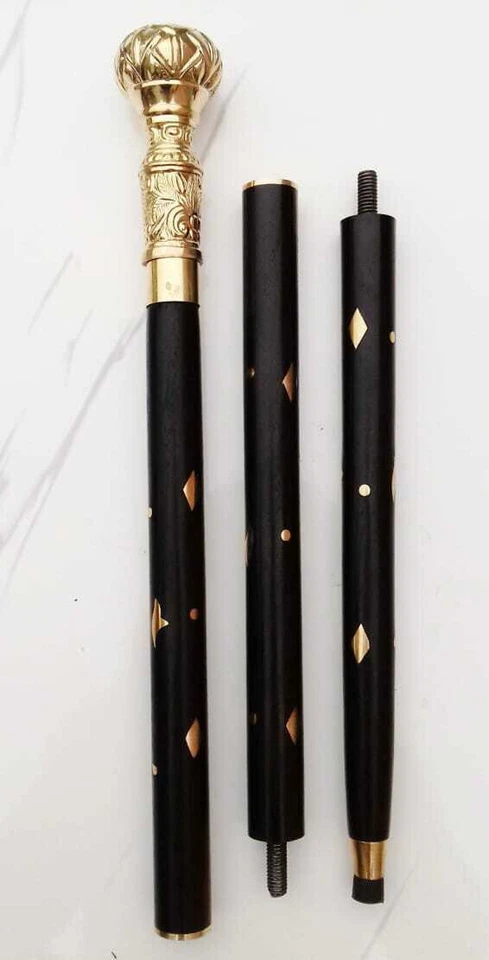 Perilla de diseño de latón macizo vintage mango de cabeza bastón de madera bastón regalo Foto 4 de 4