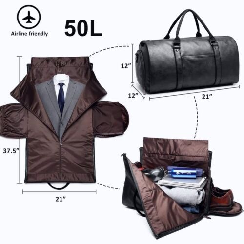 Carry on Garment Bags for Travel Leather Garment Duffle Bag Convertible Mens ... - Picture 5 of 13