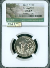 2016 P SHAWNEE QUARTER NGC MS67 PQ MAC SPOTLESS     *