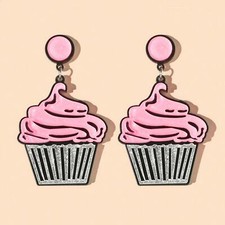 Pink Glitter Cupcake Acrylic Birthday Earrings