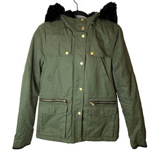 Topshop Tall Green Sherpa Lined Hooded Parka Coat Women's Size UK 10 Tall